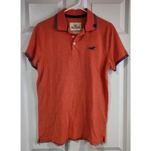 Hollister Men's Logo Orange Cotton Short Sleeve Polo Shirt Size L New Navy Blue